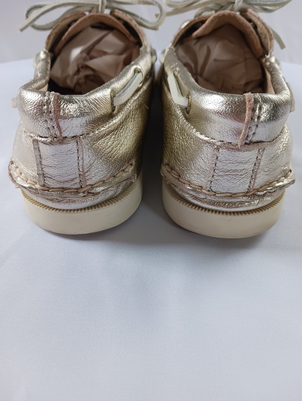 Sperry 2 Eye Boat Shoe Top Sider Metalic Gold Leather Flat Loafer Preppy Size 10 - Picture 6 of 11